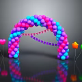 Colorful Balloon Arch With Triangular Flags And Heart Star Balloons On Reflective Ground 3d model