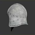 Medieval Silver Metallic Texture Helmet With Strap On Gray Background Reflection 3d model