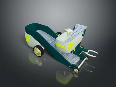 Industrial Material Handling Equipment With Green White Conveyor Belt And Wheels 3d model