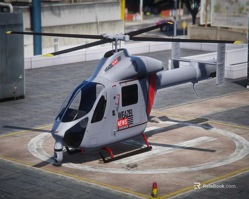 Gray Helicopter With Red Accents Parked On Helipad With Circular Markings 3d model 