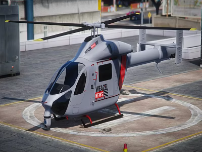 Gray Helicopter With Red Accents Parked On Helipad With Circular Markings 3d model