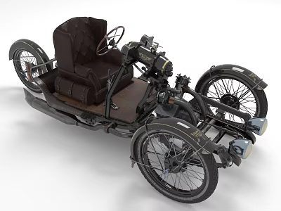 Classic Vintage Tricycle With Leather Seat Steering Wheel And Black Wheels 3d model
