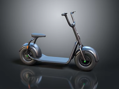 Silver Electric Scooter Featuring Modern Design Large Wheels Black Seat And Metallic Finish 3d model