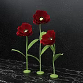 Beautiful Photo Checkin Spot Featuring Red Flowers Green Stems Leaves Black Background and Marble Countertop