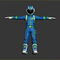 Astronaut in Blue Green Suit With Open Arms Helmet and Backpack