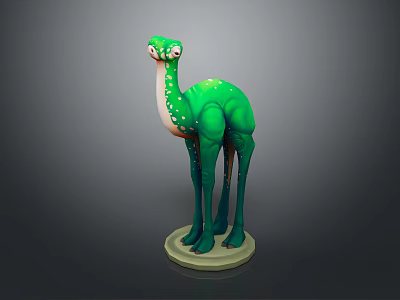 Green Spotted Long Neck Camel Like Animal Model on Beige Pedestal 3d model