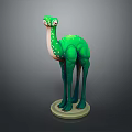 Green Spotted Long Neck Camel Like Animal Model on Beige Pedestal