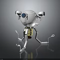 Shiny Silver Robot Mechanical Creature With Round Head Blue Eye And Metallic Legs