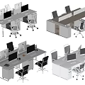 Modern Office Desk With Various Layouts Chairs Computer Monitors And Drawers