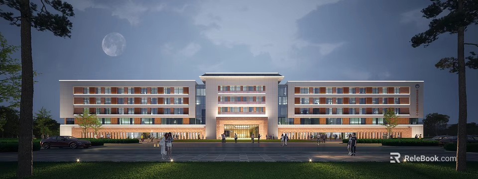 Modern Multi story School Building Exterior With Large Windows And Main Entrance 3d model 