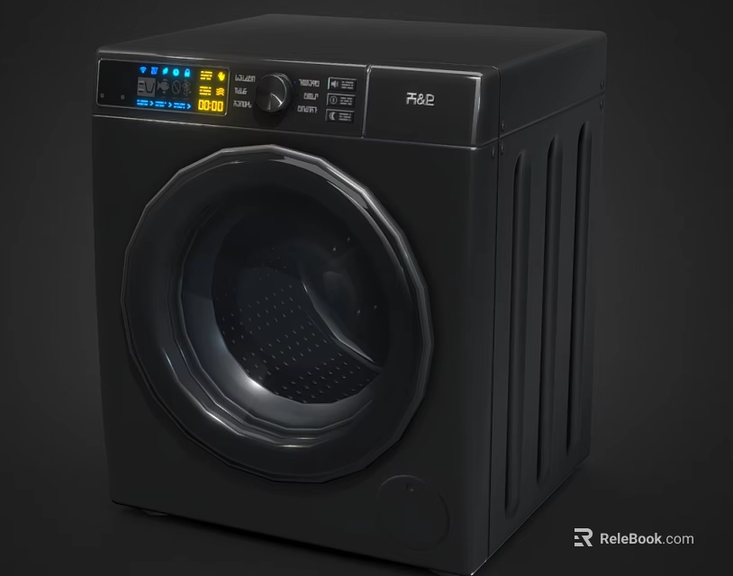 Black Front Load Washing Machine With Digital Display And Control Panel 3d model 