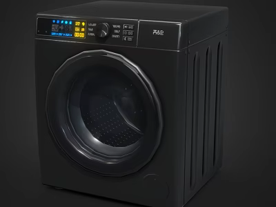 Black Front Load Washing Machine With Digital Display And Control Panel 3d model