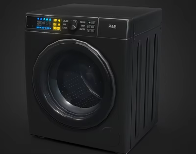 Black Front Load Washing Machine With Digital Display And Control Panel 3d model