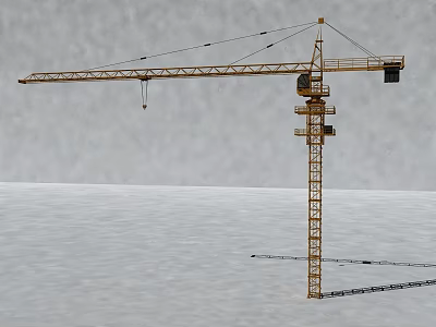 Tall Yellow Tower Crane With Long Boom And Operating Cabin For Construction 3d model