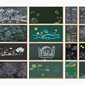 Chalkboard Wall Hangings With Kids' Hand Drawn Art And Various Decorative Designs