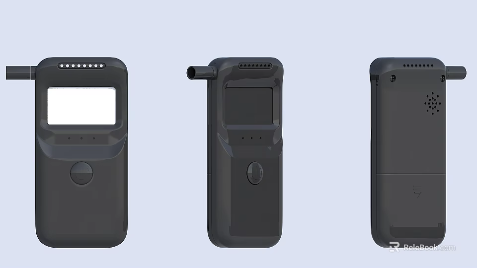 Three Black Handheld Detector Devices With Various Interfaces And Button Designs 3d model