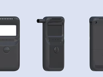 Three Black Handheld Detector Devices With Various Interfaces And Button Designs 3d model