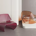 Modern Fuchsia And Transparent Orange Acrylic Accent Chairs With Curved Sleek Design