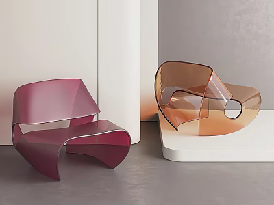 Modern Fuchsia And Transparent Orange Acrylic Accent Chairs With Curved Sleek Design 3d model