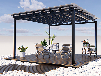 Modern Pavilion Rest Area Outdoor Dining Table and Chair Float Pebbles model