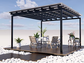 Modern Pavilion Rest Area Outdoor Dining Table and Chair Float Pebbles 3d model