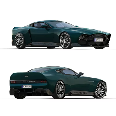 Aston Martin Dark Green Sports Car Featuring Sleek Design Large Wheels Front And Rear Views 3d model
