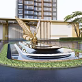 Elegant Entrance Gate of Modern High Rise Buildings with Central Fountain and Green Landscaping