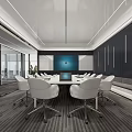Modern Conference Room Interior Design With White Chairs Meeting Table Large Screen And Gray Carpet