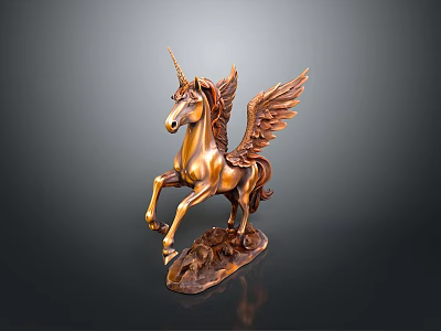 Golden Winged Unicorn Statue With Decorative Base And Ornate Details 3d model