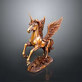 Golden Winged Unicorn Statue With Decorative Base And Ornate Details