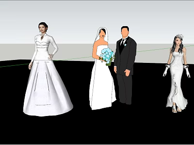 Group of People at Wedding Including Bride Groom and Bridesmaids in Formal Attire 3d model