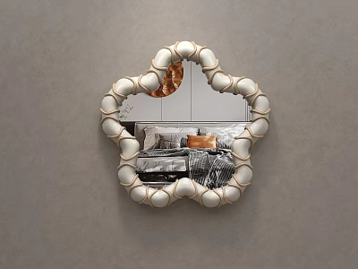 Decorative Flower Shaped Mirror With White Gold Spherical Decorative Frame Reflects Bedroom Interior 3d model