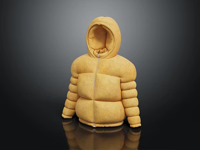 Yellow Hooded Puffer Jacket Featuring Puffy Body Striped Sleeves And Zip Closure 3d model