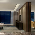 Modern Hotel Guest Room With Large Windows Comfortable Bed And Seating Area
