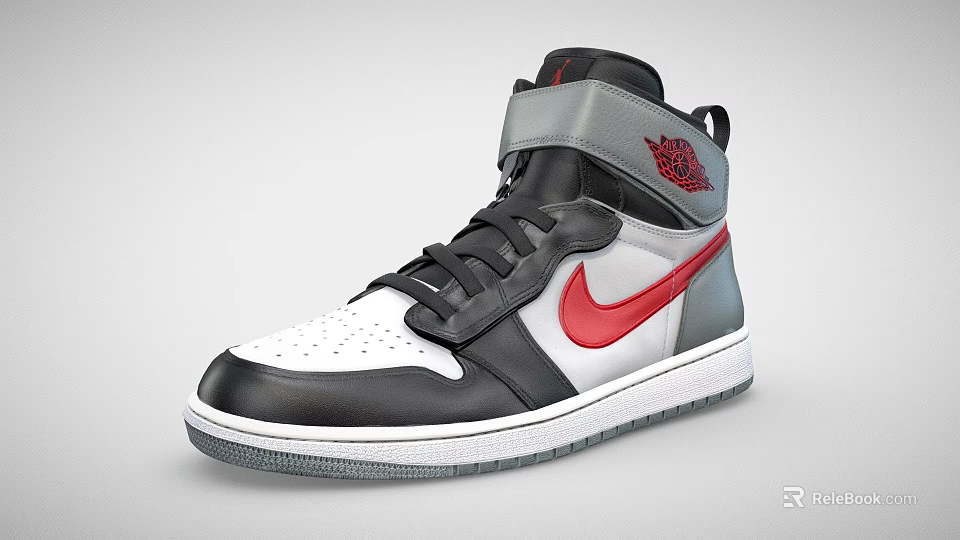 High Top Sneakers Featuring Black Grey White Red Colorway With Nike Swoosh Logo 3d model 