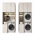 Modern Bathroom Vanity Cabinet With Stacked Washing Machine Sink Mirror And Lighting