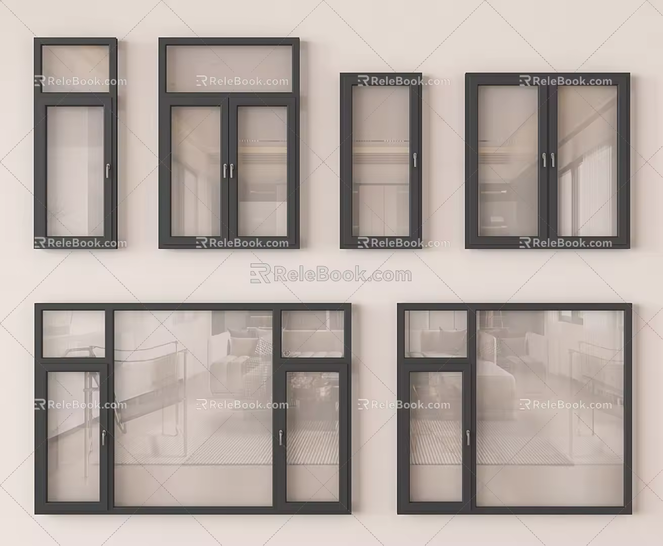 Modern window combination balcony window casement window 3d model