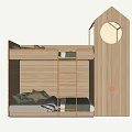 Modern Wooden Bunk Bed Design With Ladder And Storage Cabinet