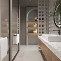 Modern Hotel Guest Room With Twin Beds Lattice Partition Gray Tones And Natural Light