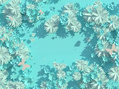 Light Blue Decorative Floral Wall Art With Butterflies And Paper Flowers 3d model