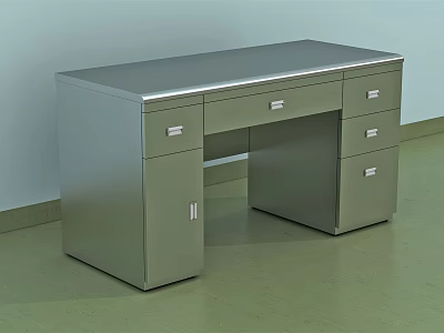 Sturdy Silver Metal Office Desk With Drawers Cabinets And Modern Design 3d model