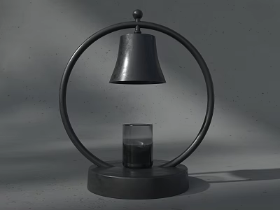 Decorative Black Metal Circular Design Lamp With Bell Shaped Shade And Glass Cup 3d model