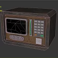 Vintage Rustic Microwave Oven With Wooden Metal Body Black Screen Knobs And Green Buttons