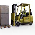 Functional Hyster E60 Forklift Transporting DOWOO DX Cargo With Pallet In Warehouse 3d model