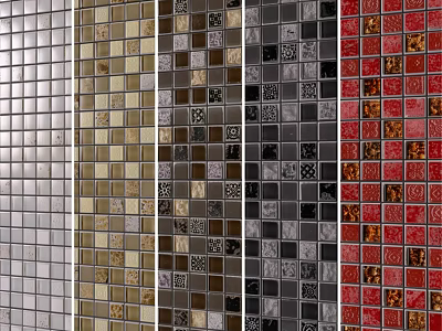 Mosaic Tiles In White Gold Gray And Red With Decorative Patterns 3d model
