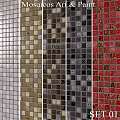 Mosaic Tiles In White Gold Gray And Red With Decorative Patterns