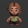 Cute 3D Cartoon Character With Orange Hair Green Eyes Frowning Expression And Arm Bandage