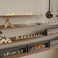 Various Modern Fireplace Designs With Flames And Wood Logs On Shelves