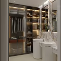 Modern Bathroom Interior with Double Sinks Marble Walls and Glass Cabinets