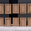 Multiple Wooden Cabinet Doors With Various Panel Designs On Dark Wall 3d model